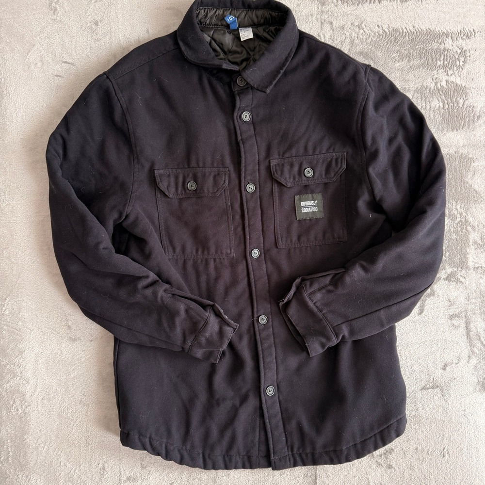 H&M Divided Mens Black Quilted Lined Shirt Jacket Shacket Large P/N 0352072 3